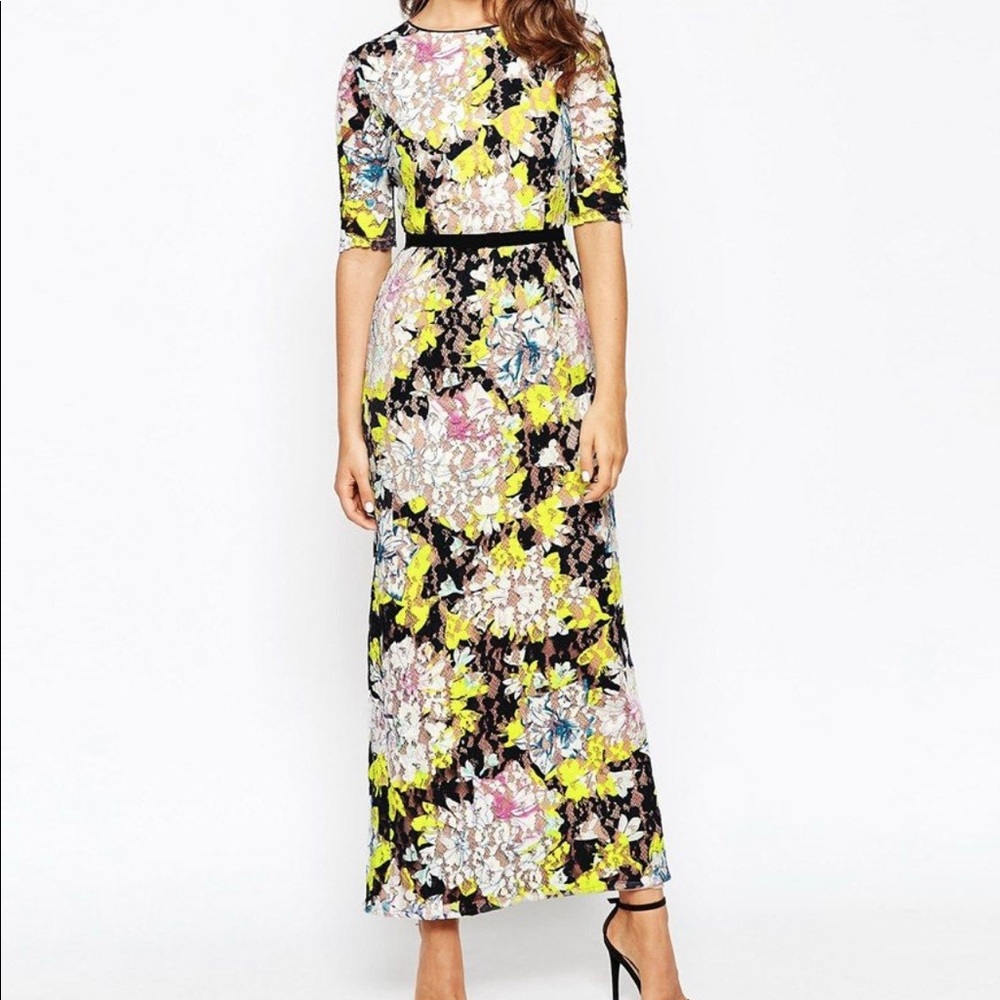 French Connection Lace Dress Sz 4 - multicolor short sleeve gown